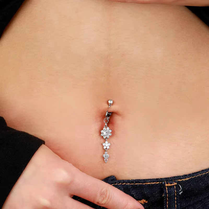 Clip sur nombril anneau papillon cuivre Zircon rose faux ventre Piercing ombilical