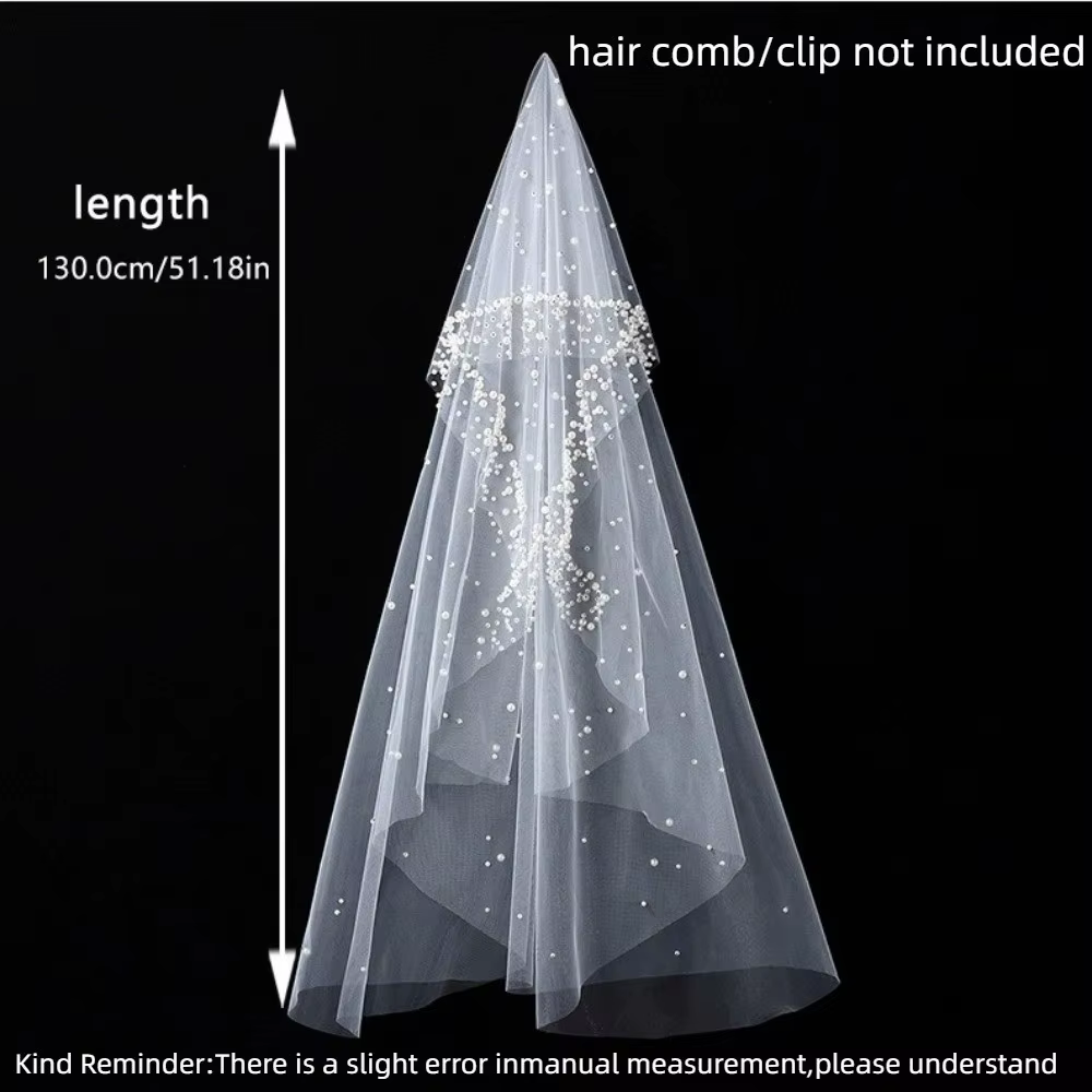Voile de mariée en tulle perlé de 130 cm