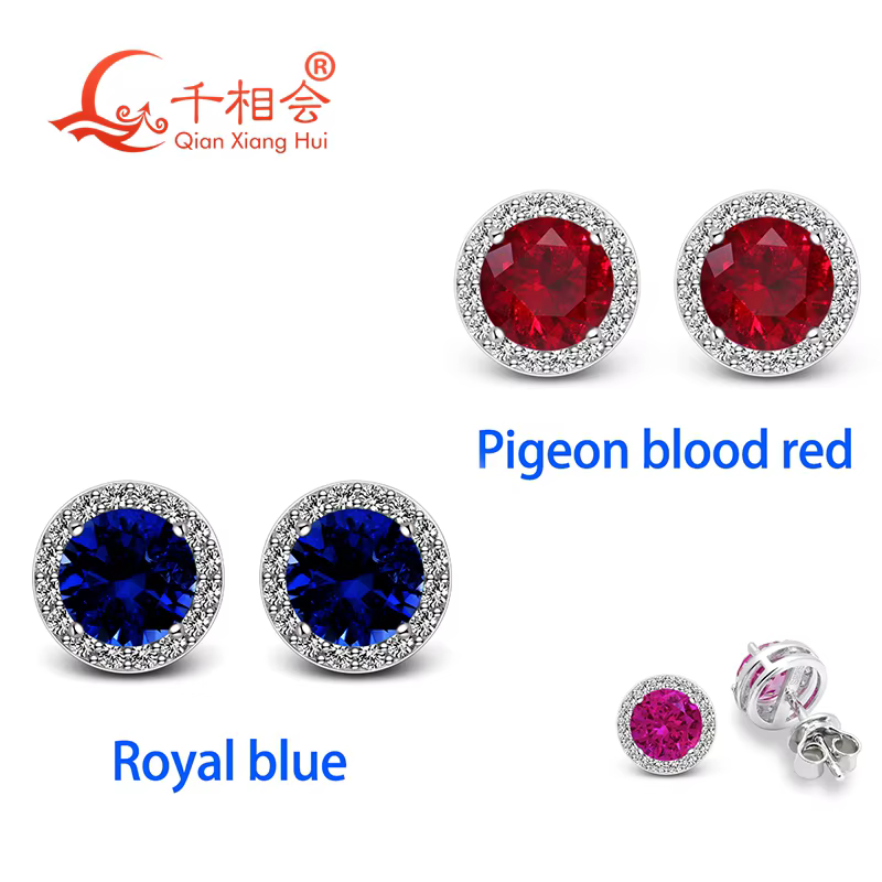 Boucles d'oreilles halo en pierres précieuses créées en laboratoire