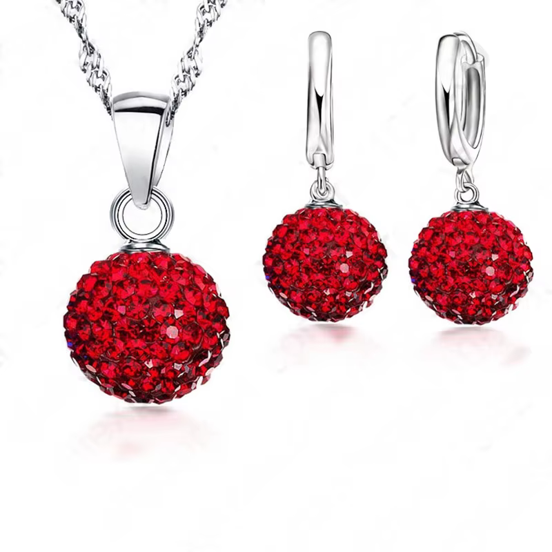 Crazy nouveaux ensembles de bijoux 925 en argent Sterling cristal autrichien pavé boule Disco levier arrière boucle d'oreille pendentif collier femme cadeau