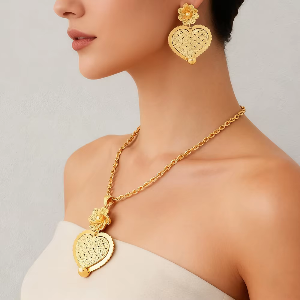 Ensemble de bijoux pour femme en acier inoxydable 316L plaqué or