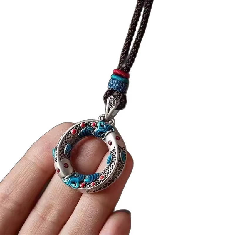 Collier Koi en émail de style ethnique pour femmes