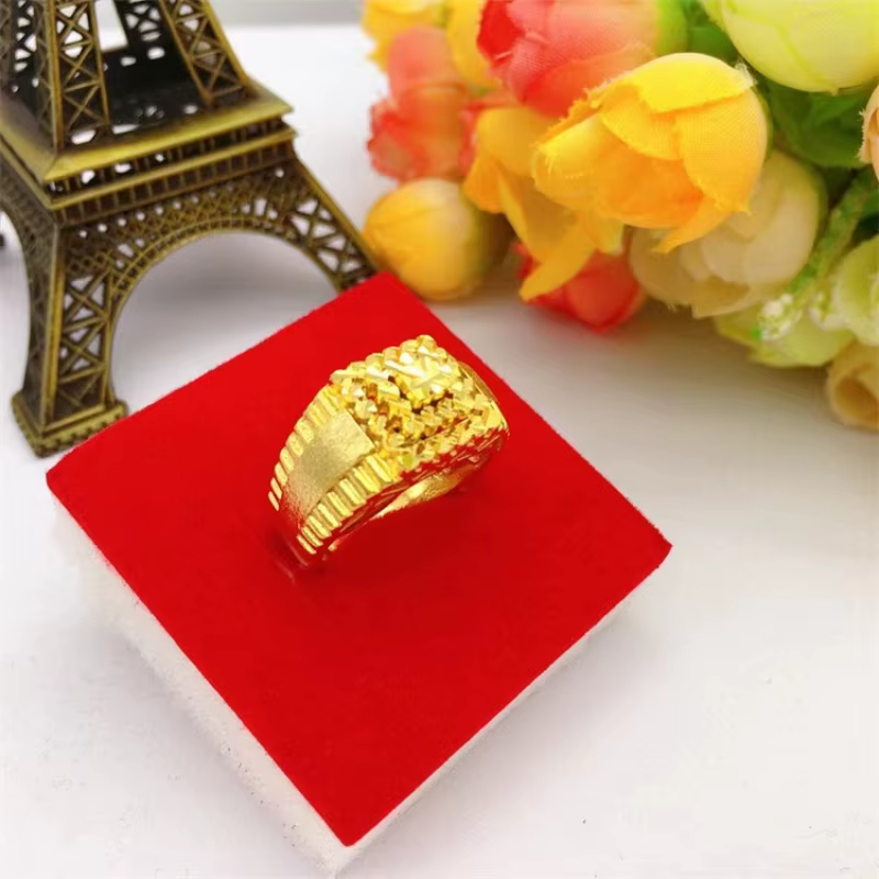 Bague trapézoïdale ajustable de style pagode pour homme, en or véritable 24 carats, de luxe – Bijoux fins haut de gamme