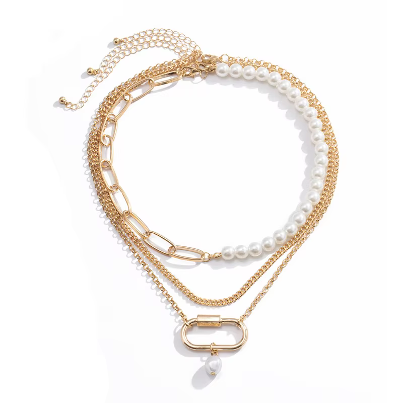 Collier minimaliste Minar en forme de trombone avec perles simulées pour femme