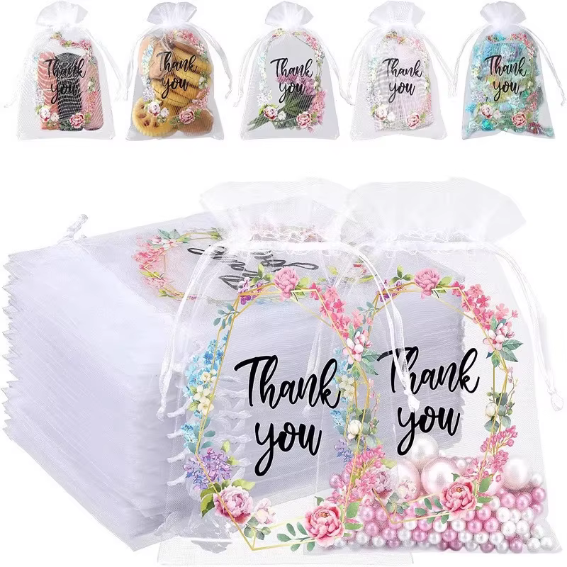 50pcs sac cadeau de remerciement sac de bijoux de broderie élégant sac de faveur de fête