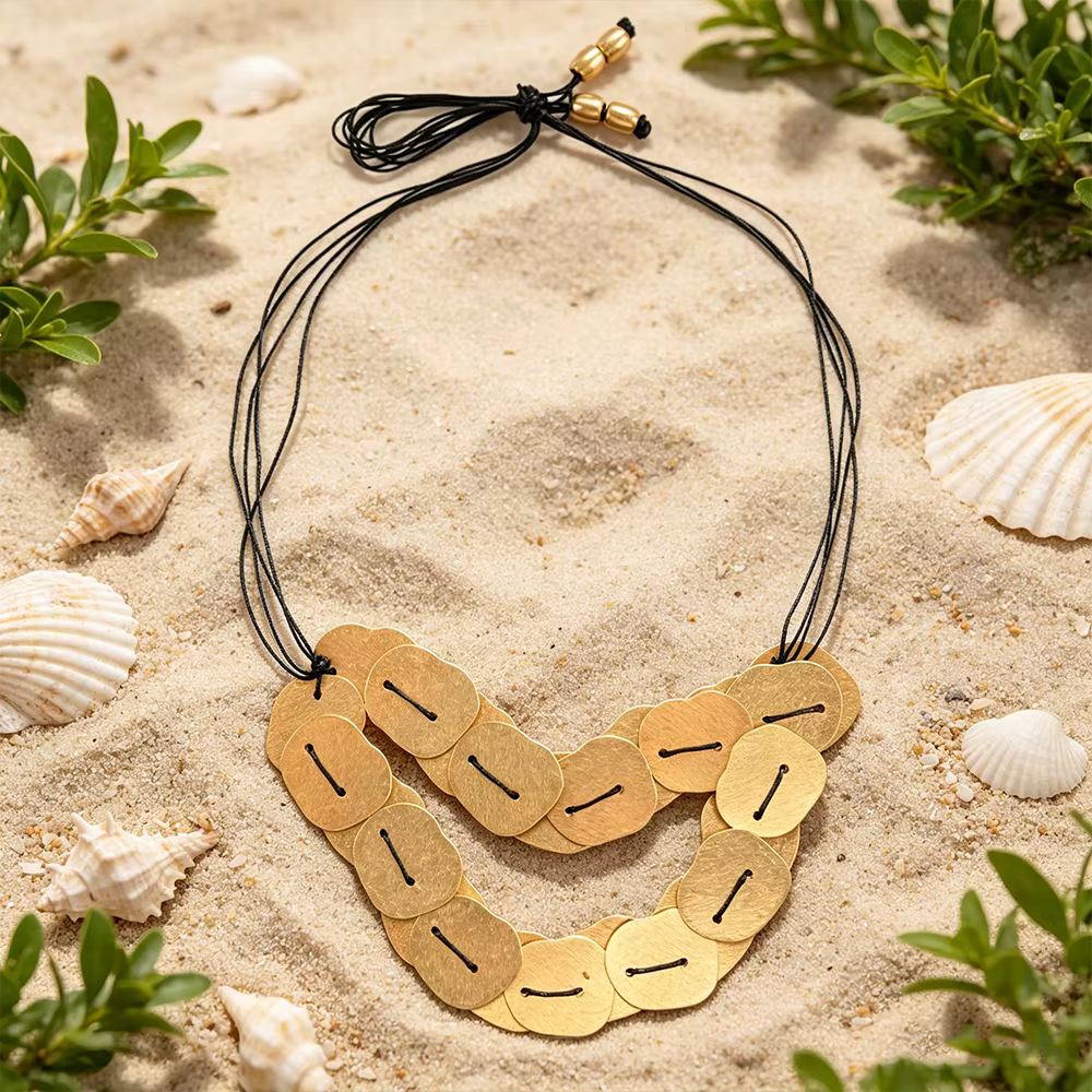 Collier artisanal contemporain en or avec disque