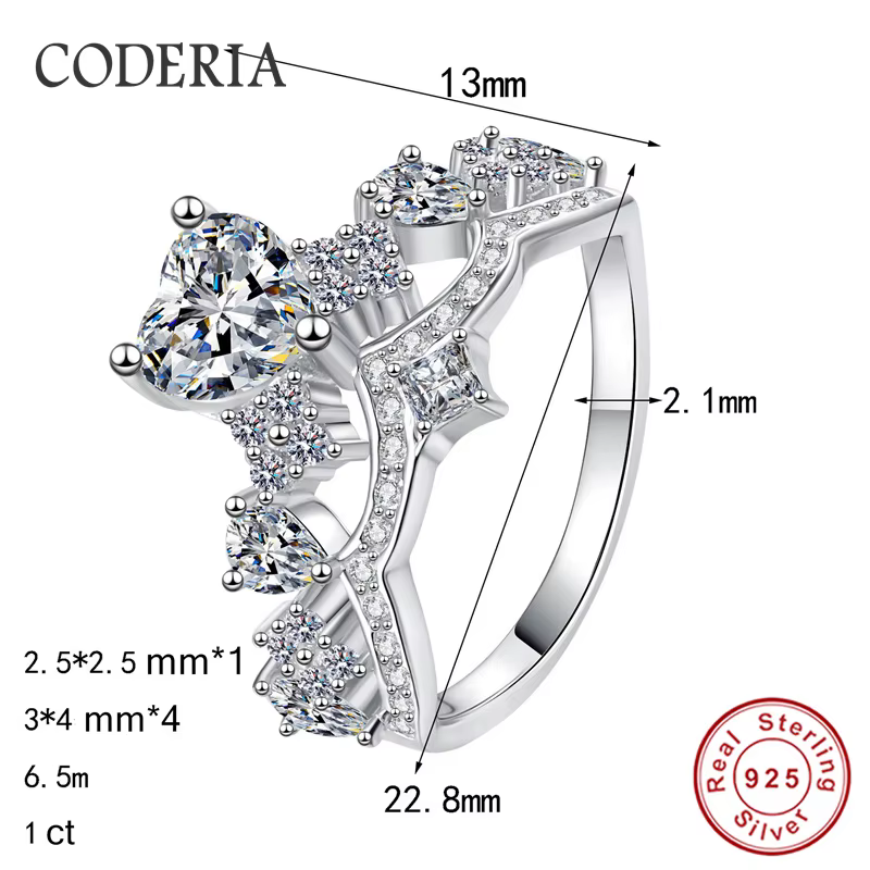 Bague couronne en diamant de laboratoire couleur D 1CT