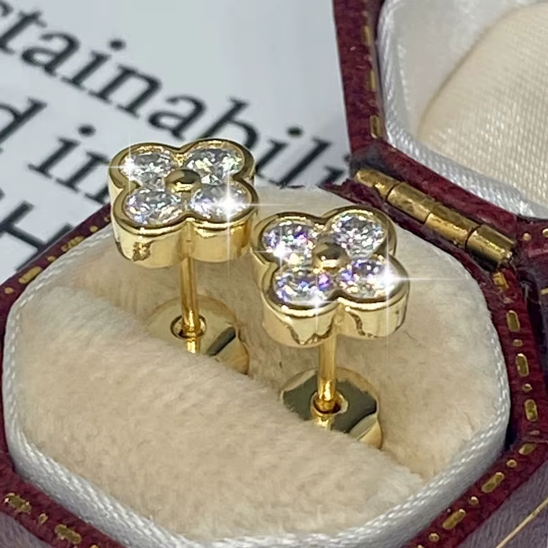 Boucles d'oreilles fleur en moissanite certifiée Lnngy avec certificat pour femmes