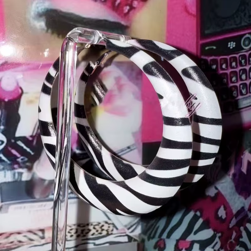 Y2K – boucles d'oreilles géométriques à rayures zébrées pour femmes
