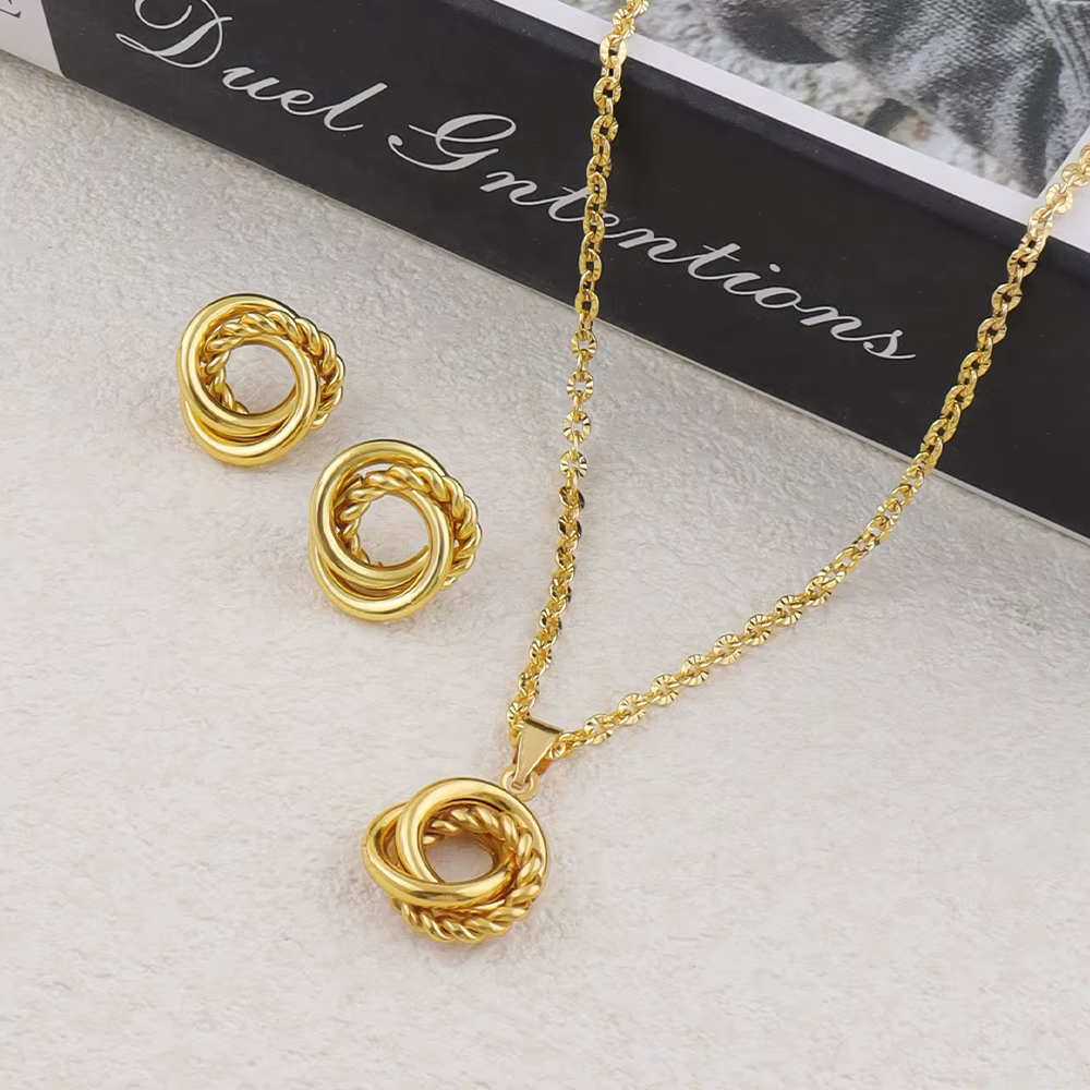 Nouvelle mode en acier inoxydable couleur or cercles imbriqués chiffres romains ensembles de bijoux femmes 4 pièces