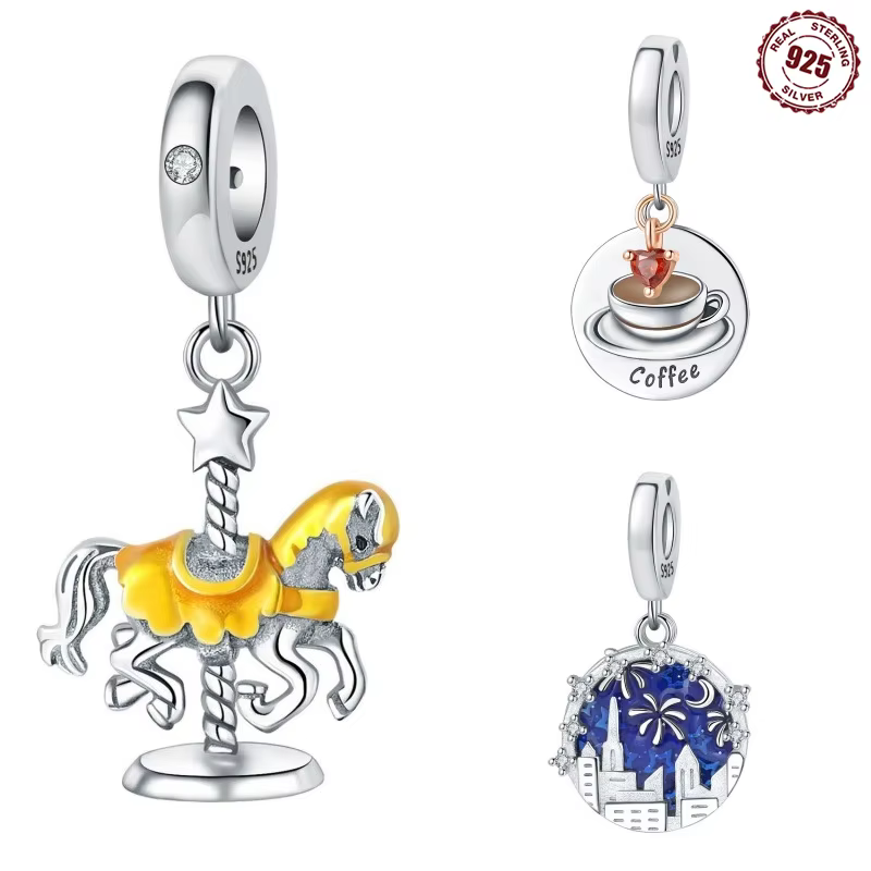 Pendentif en forme de carrousel en argent Sterling 925 véritable