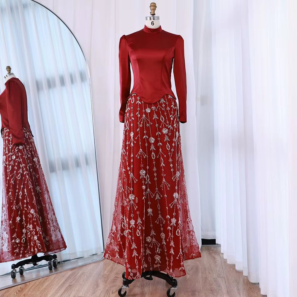 Robe de soirée musulmane verte sauge élégante