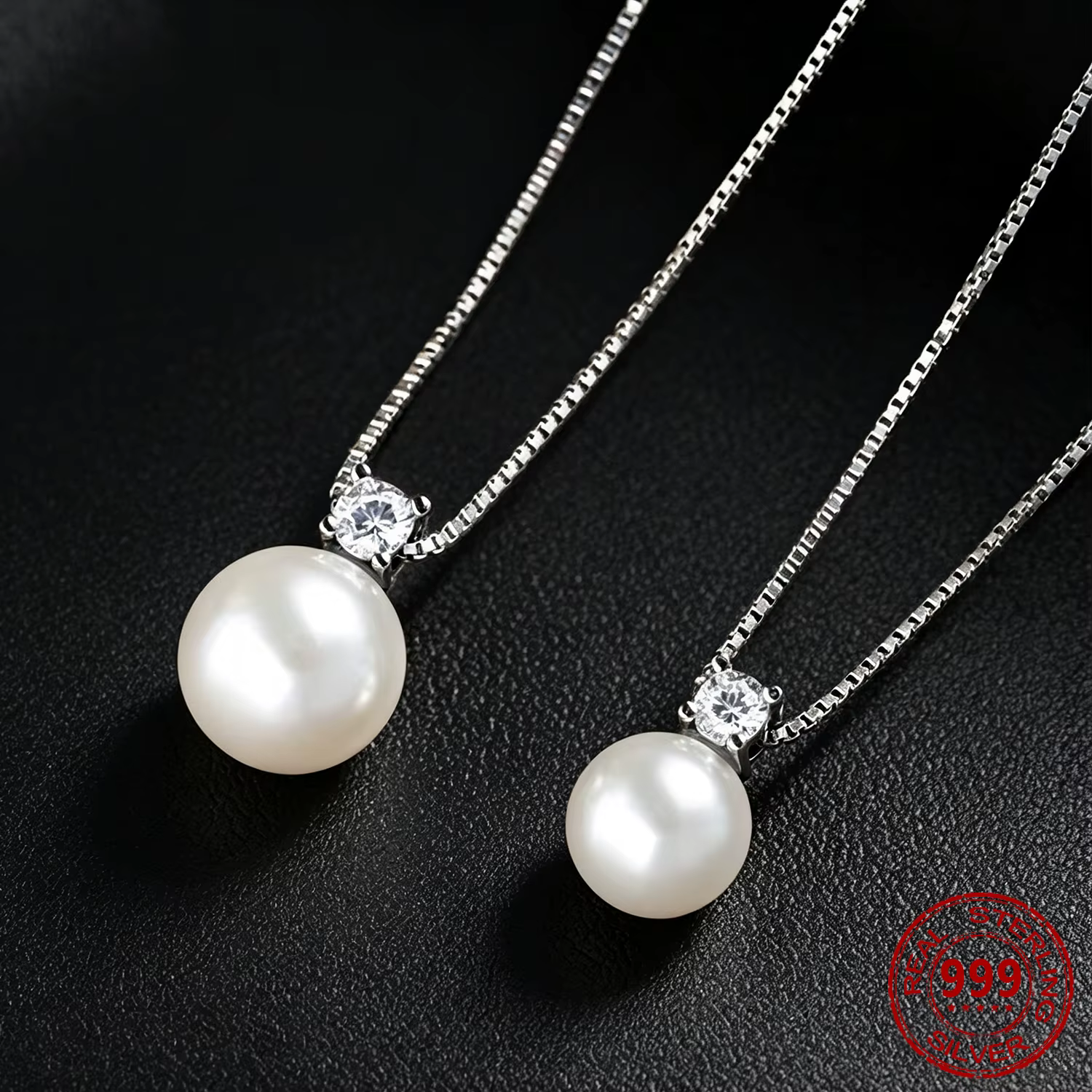 OZAN – collier avec pendentif en perles rondes en argent Sterling S999