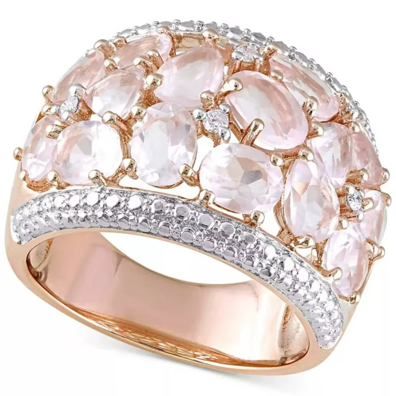 Bague de luxe en or rose entièrement pavée de zircone synthétique