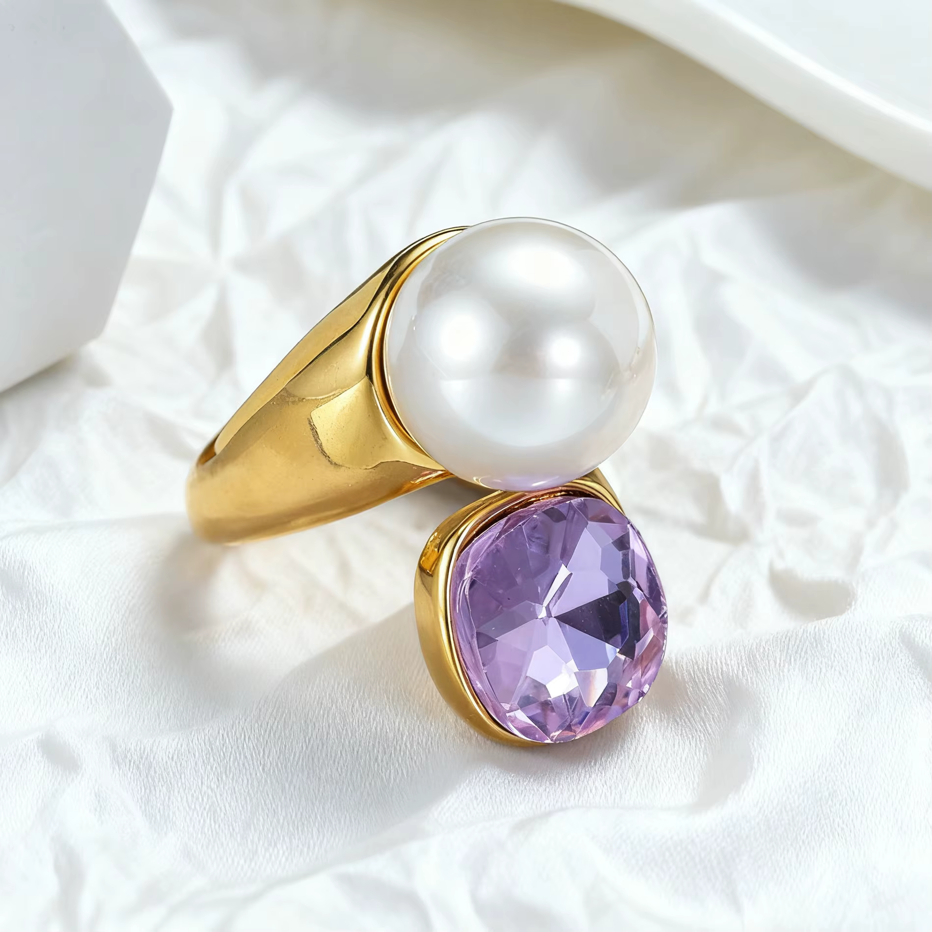 Sifisrri Simple Zircon fleur perlée anneaux pour femmes fille en acier inoxydable bijoux réglable couleur or anneau cadeau de noël