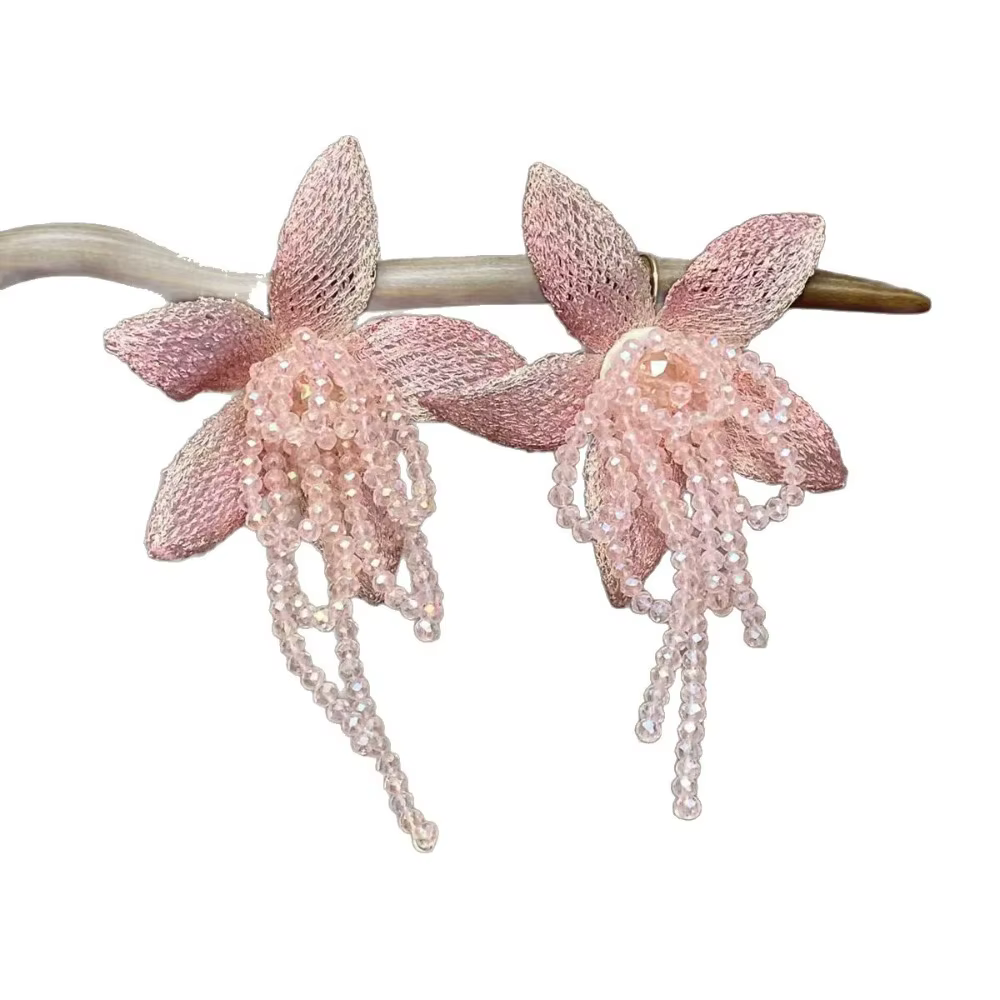 Nouveau Collier Ras-du-Cou Élégant Fleur Rose Délicate avec Chaîne Perlée en Cristal