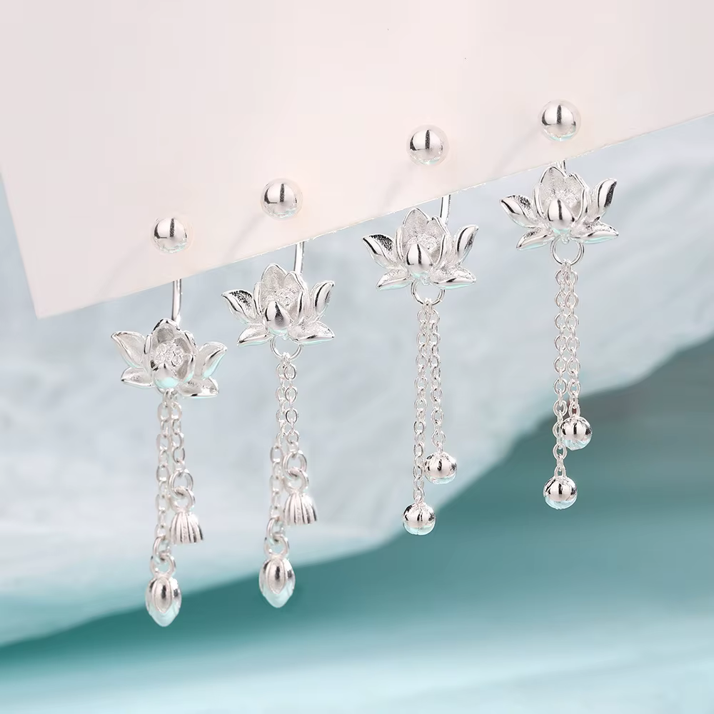 Boucles d'oreilles Lotus Vintage en argent Sterling 925