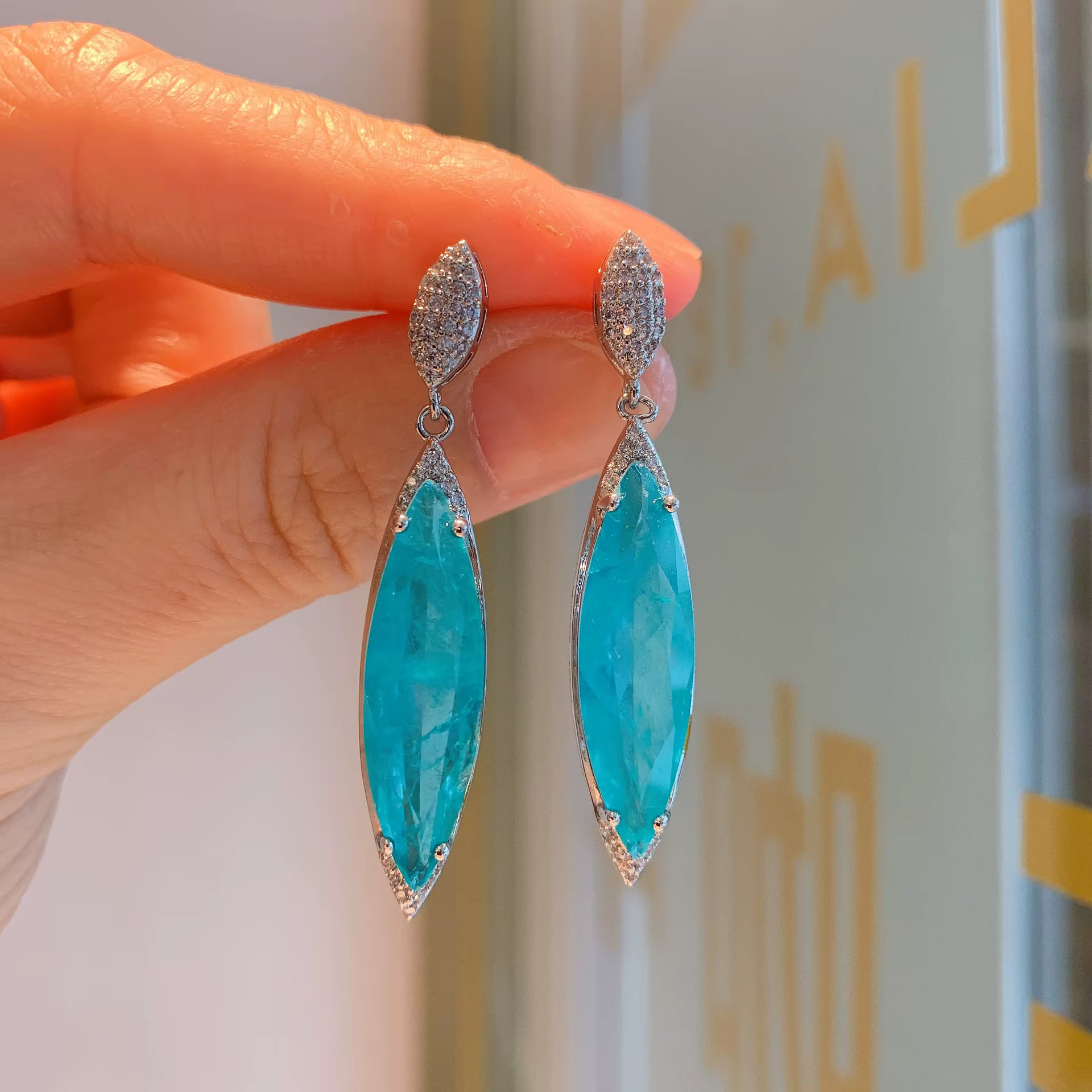 Paraiba-Ensemble de bijoux en cristal bleu pour femme