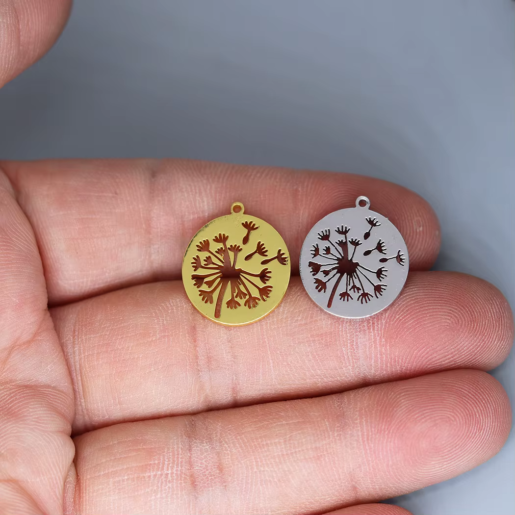3 pièces chanceux souhaitant pissenlit bricolage boucles d'oreilles collier breloques femmes amulette ronde plante meilleurs vœux pendentif en acier inoxydable bijoux