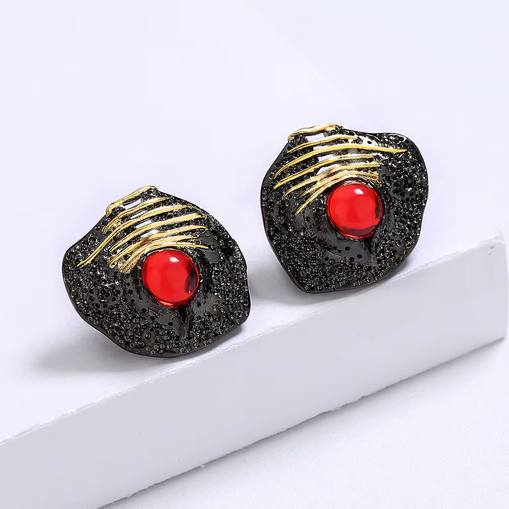 Boucle d'oreille créative pour femmes Unique irrégulière noir or