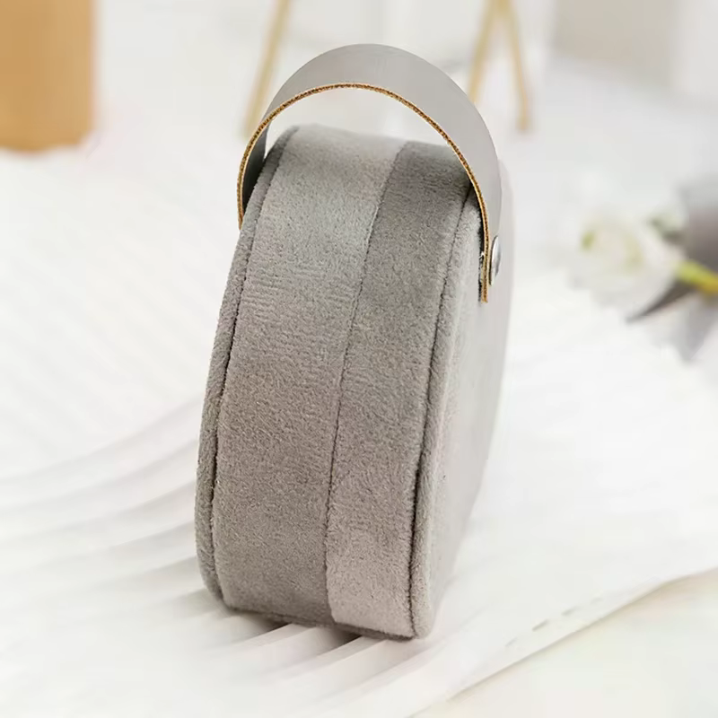 Boîte à bijoux de voyage ronde en velours - Organisateur portable pour bagues