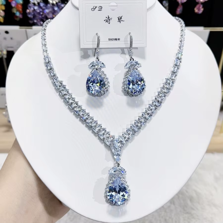 Zcomprend-Ensemble Collier et Boucles d'Oreilles de Luxe pour Femme
