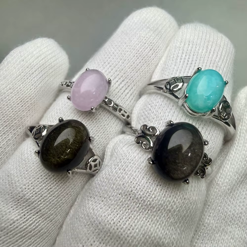 Bague en pierres précieuses naturelles ovales colorées Meihan