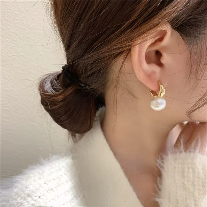 Boucles d'oreilles pendantes en perles de Champagne