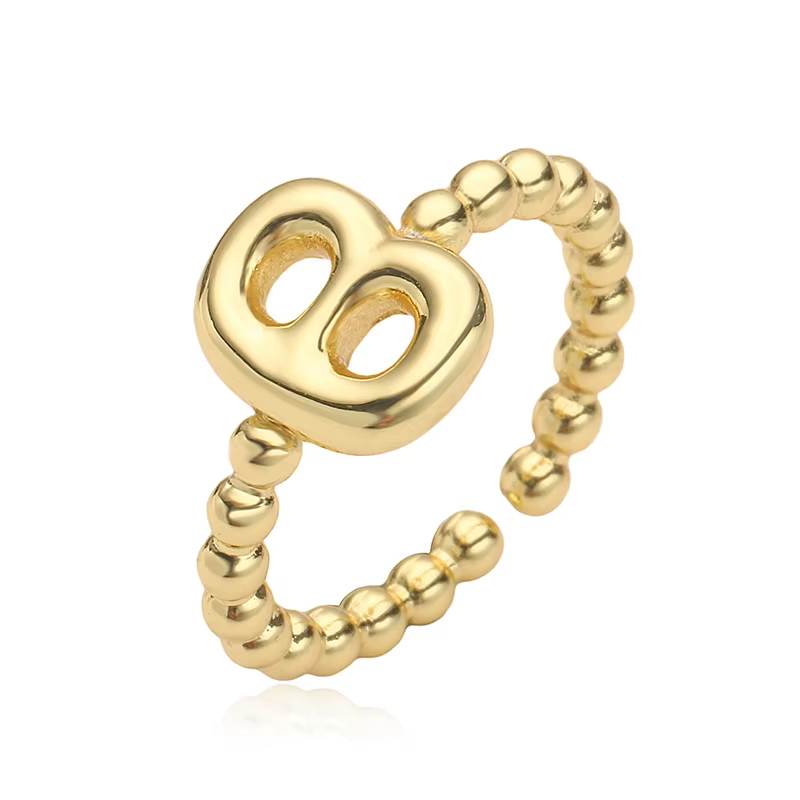 HECHENG, Grosses Lettres A-Z Initiales Bague Couple Anneau En Laiton Métal 18K Plaqué Or Matériel Bijoux Twist Ring 1 Pcs