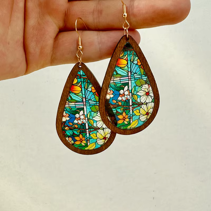 Boucles d'oreilles en mosaïque de verre coloré pour femmes