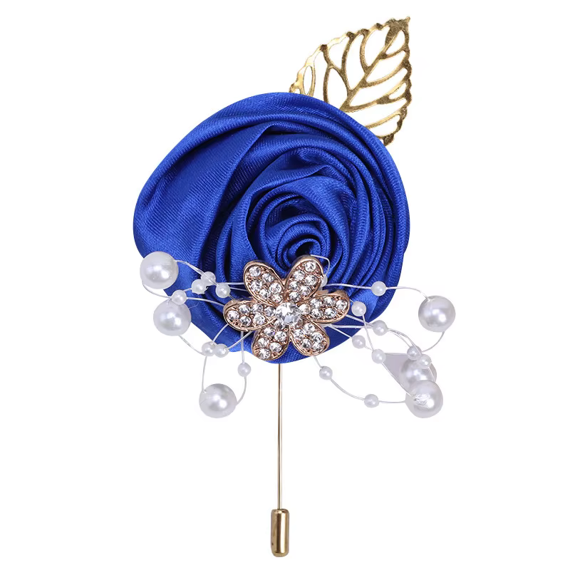 Broche de mariage Corsage de poignet pour mariée demoiselle d'honneur en ruban Rose fleur strass perle mode hommes costume broches de poche