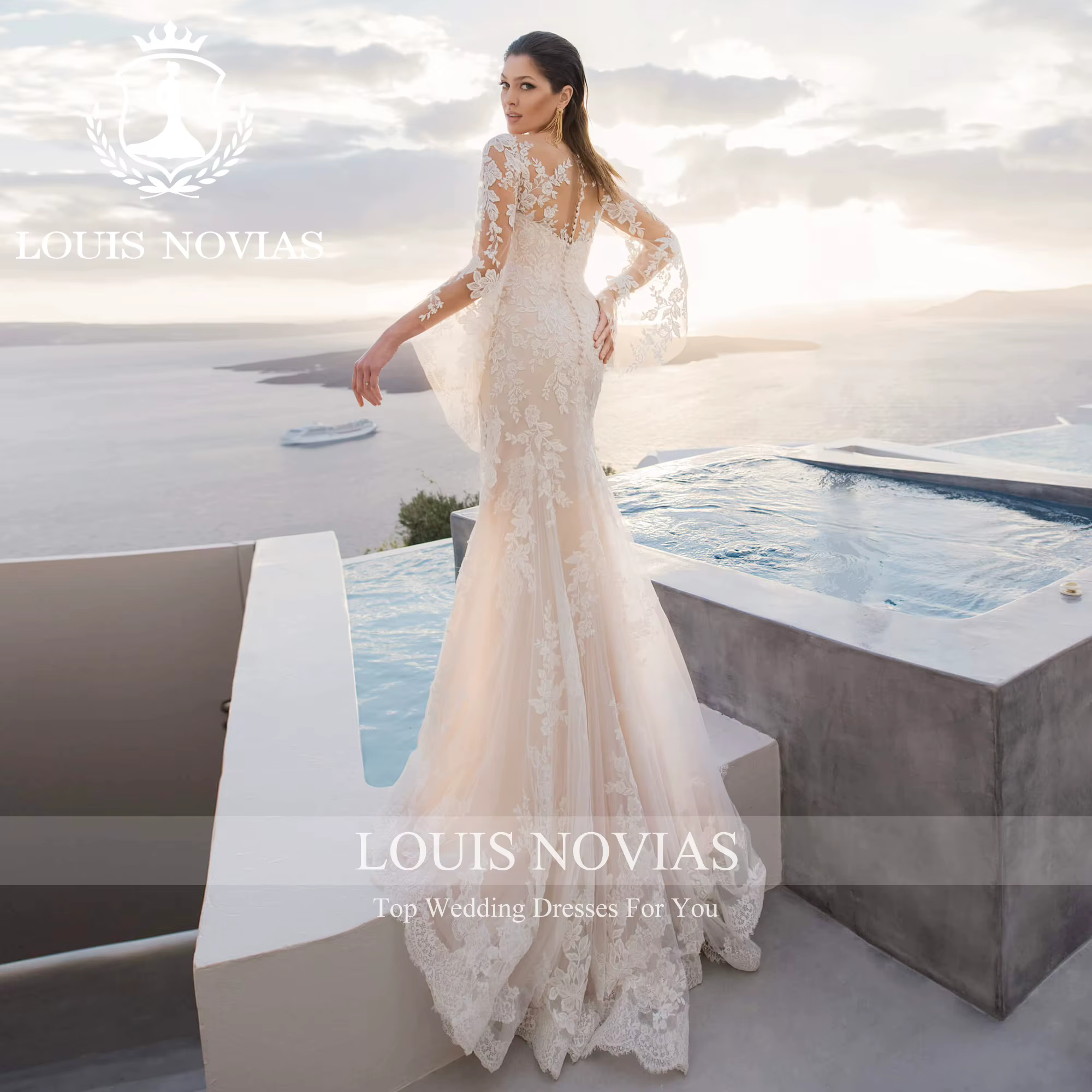 LOUIS NOVIAS sirène manches évasées robes De mariée
