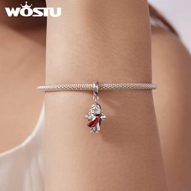WOSTU 925 argent Sterling religieux jésus pendentif à breloque bijoux à bricoler soi-même faisant cadeau collier idéal pour bébé baptême première Communion