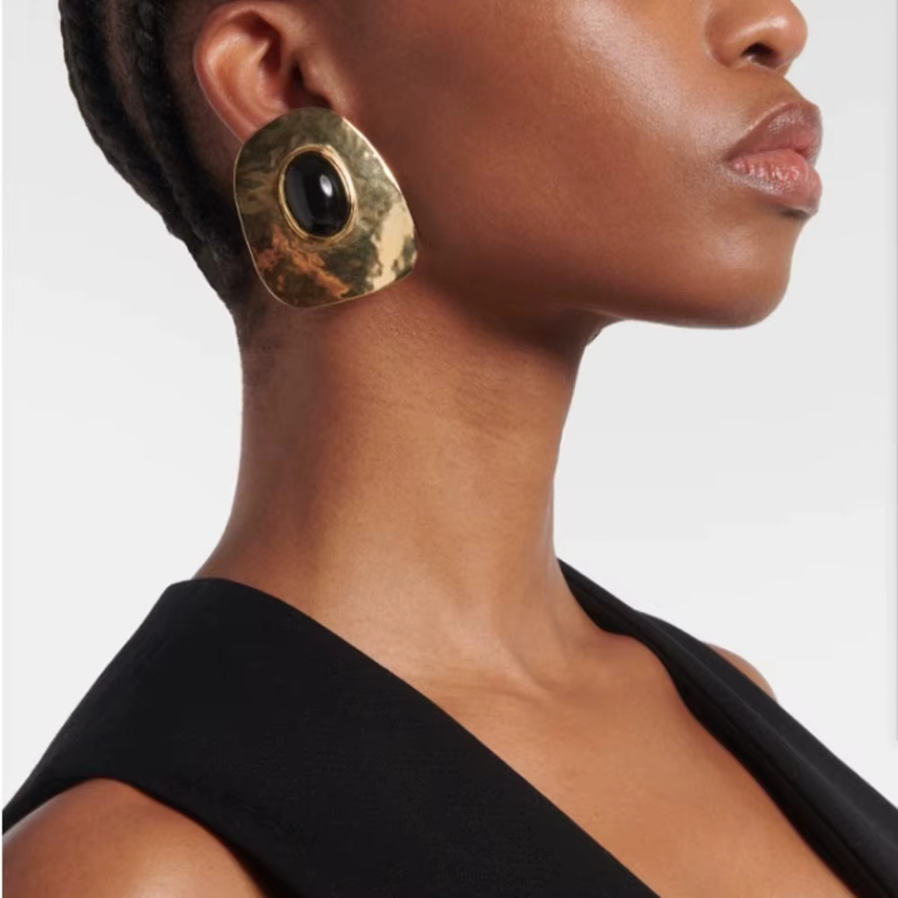 Boucles d'oreilles pendantes géométriques vintage en alliage métallique avec pierre noire pour femme