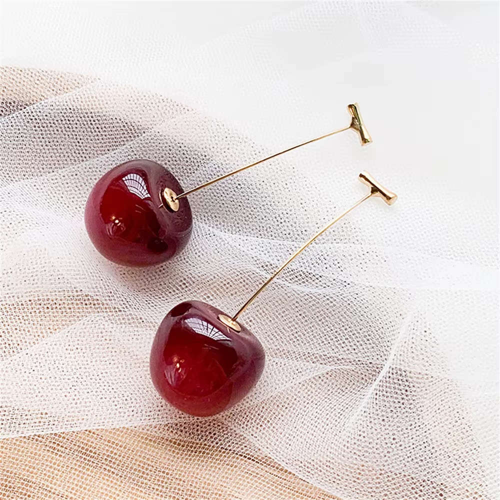 Boucles d'oreilles en acrylique pour femmes, jolies fruits cerises, en résine, à la mode, bijoux Kpop, accessoires tendance