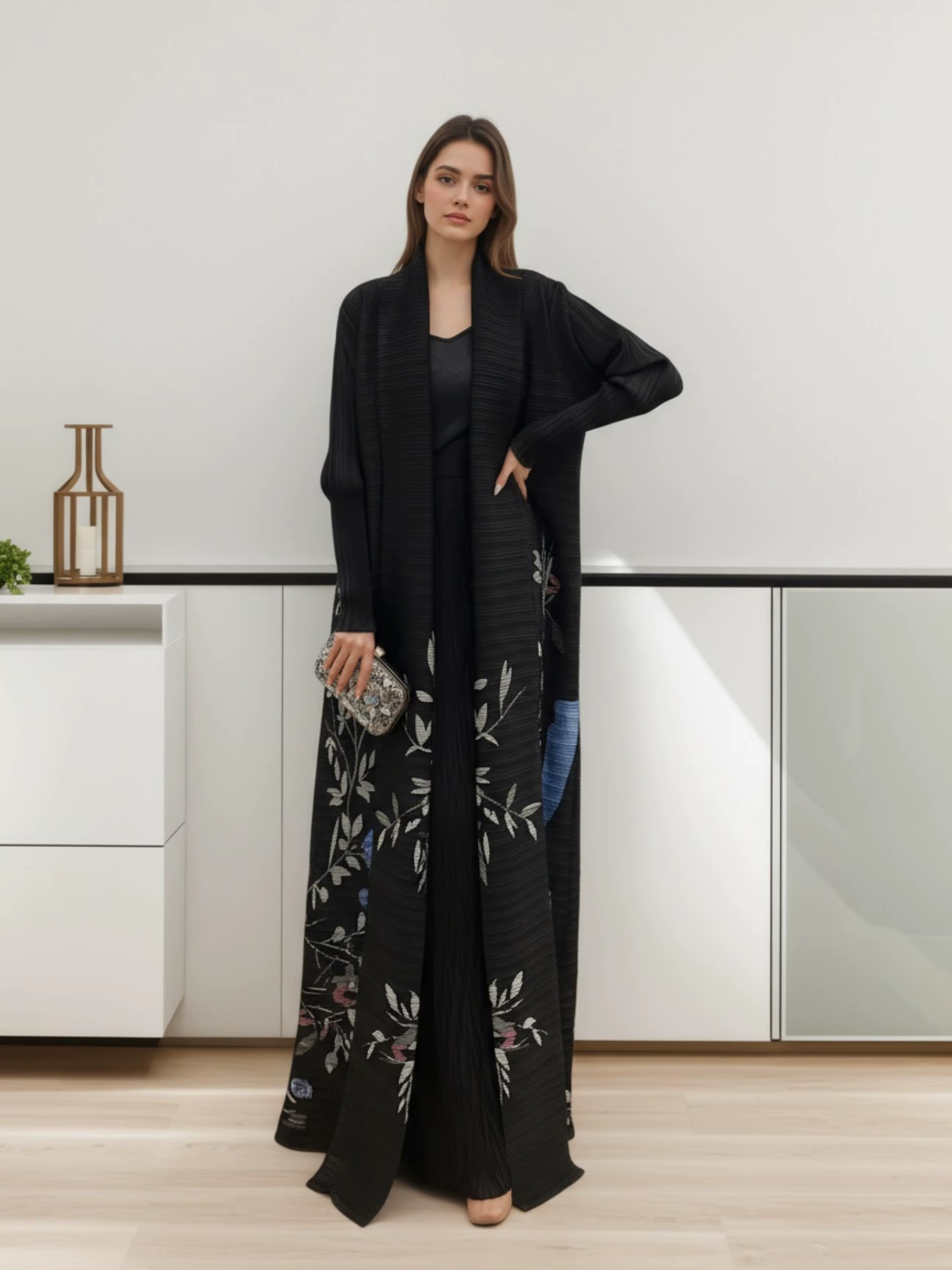 Abaya à imprimé floral du Moyen-Orient