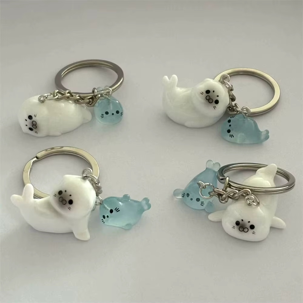 Mignon blanc 3D lumineux Lion de mer porte-clés clé pour femmes conception Simple Animal
