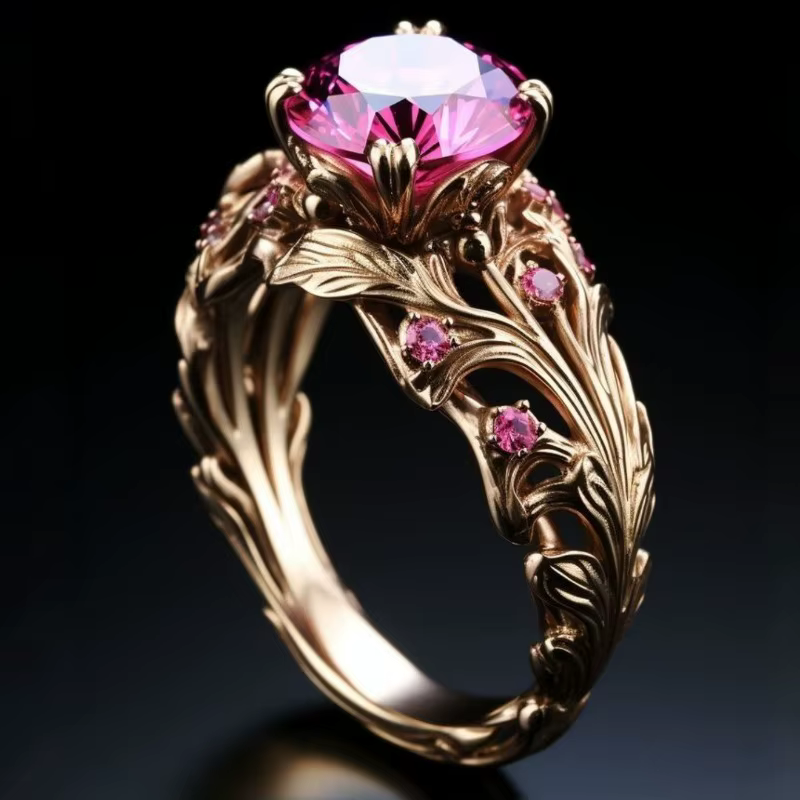 Magnifique bague pour femme incrustée de feuilles de CZ rouge
