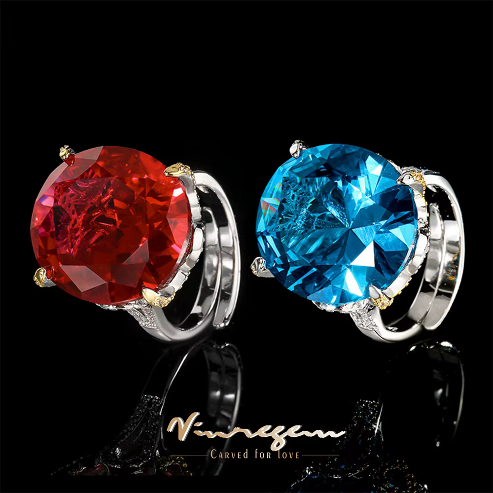 Vinregem 18*20 MM coupe ovale laboratoire créé rubis saphir gemmes Vintage ouvert réglable anneau anniversaire cadeau bijoux fins en gros