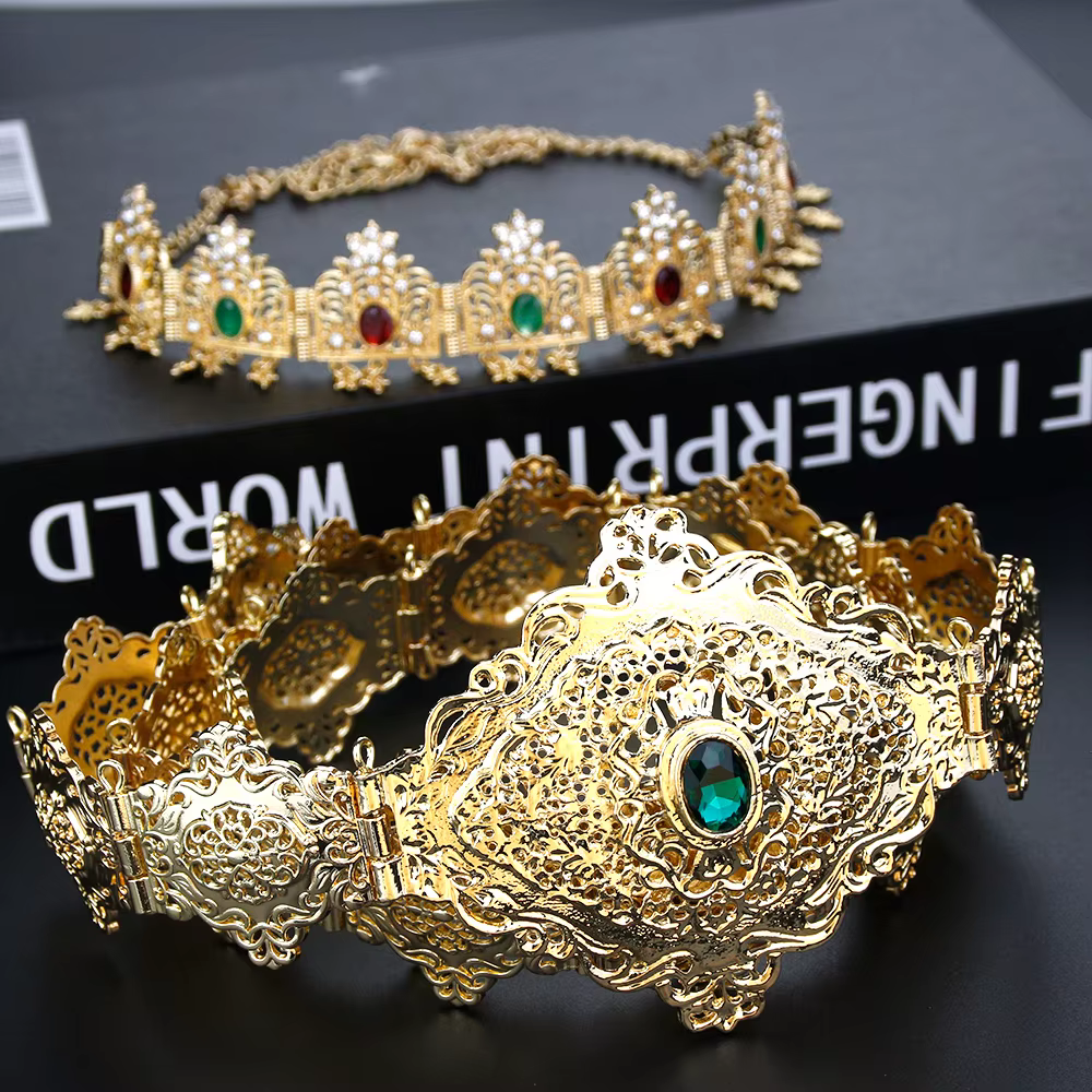 Sunspicems Maroc ensemble de Bijoux de mariée couronne cristal ceinture