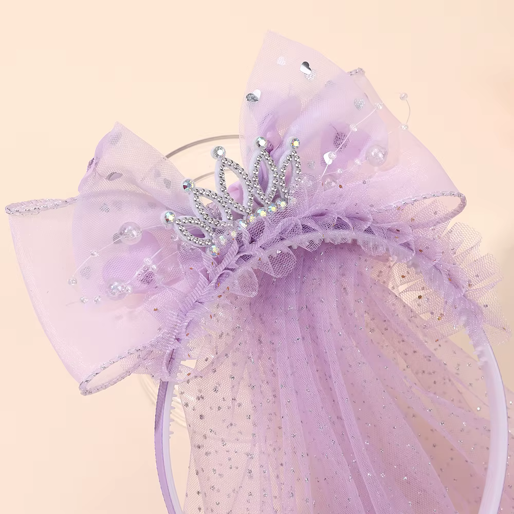 Mignon princesse mariage voile bandeau avec couronne grand Meah arc cheveux cerceau doux fête d'anniversaire