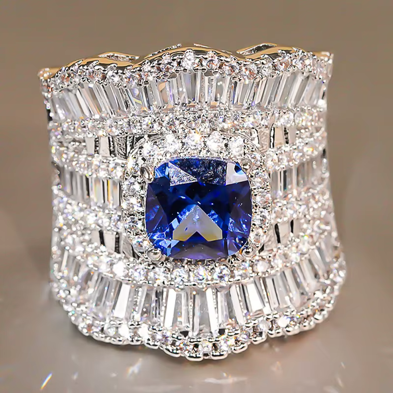 Huitan – bagues de mariage en CZ bleu/blanc pour femmes