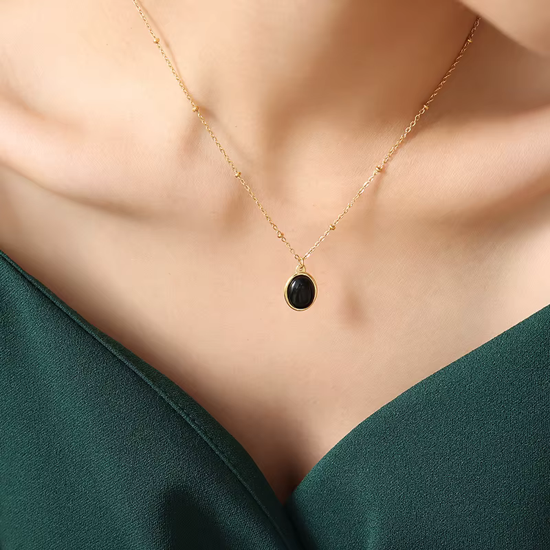 Collier opale Simple Vintage en acier inoxydable 316L