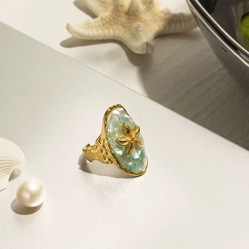 ROXI | Bague en métal étoile de mer en or et acier inoxydable pour femmes