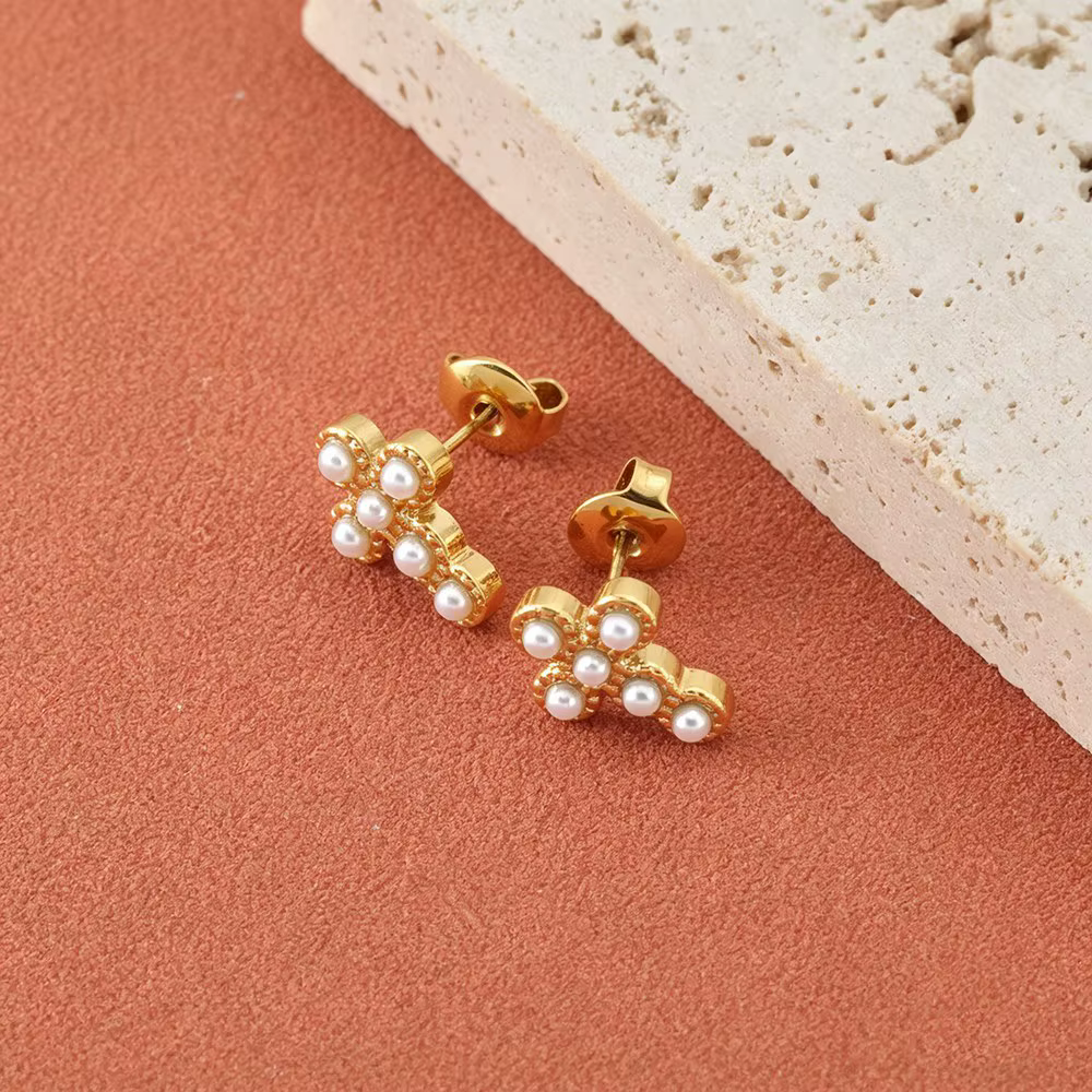 Boucles d'oreilles Vintage en perles délicates et zircone cubique
