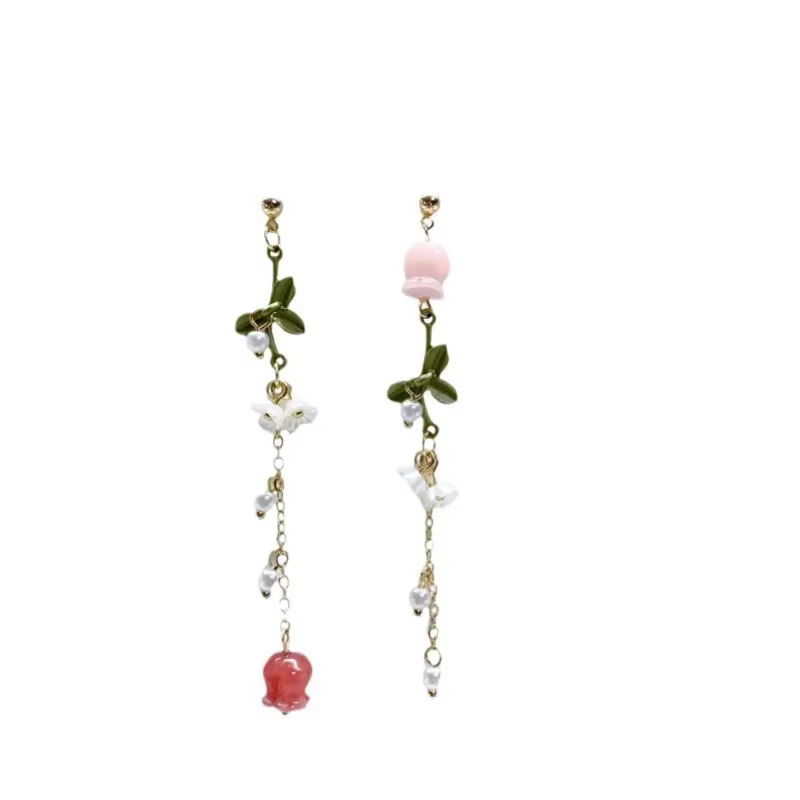 Boucles d'oreilles coréennes en perles de fleur de Rose fraîche