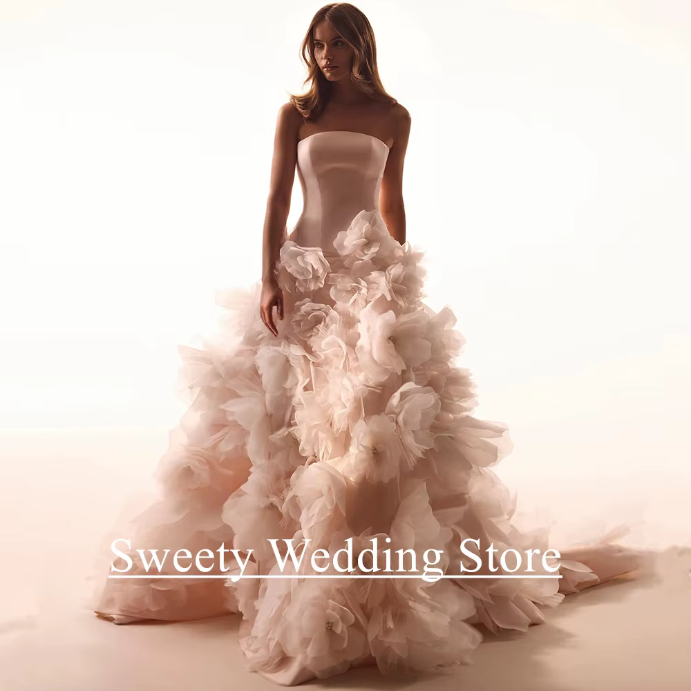 Robe de Mariée Arabe Personnalisée avec Perles et Fleurs