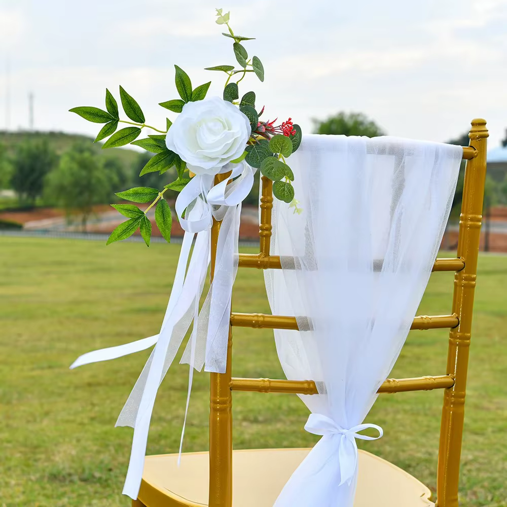 6 pièces de fleurs décoratives blanches pour dossier de chaise de mariage