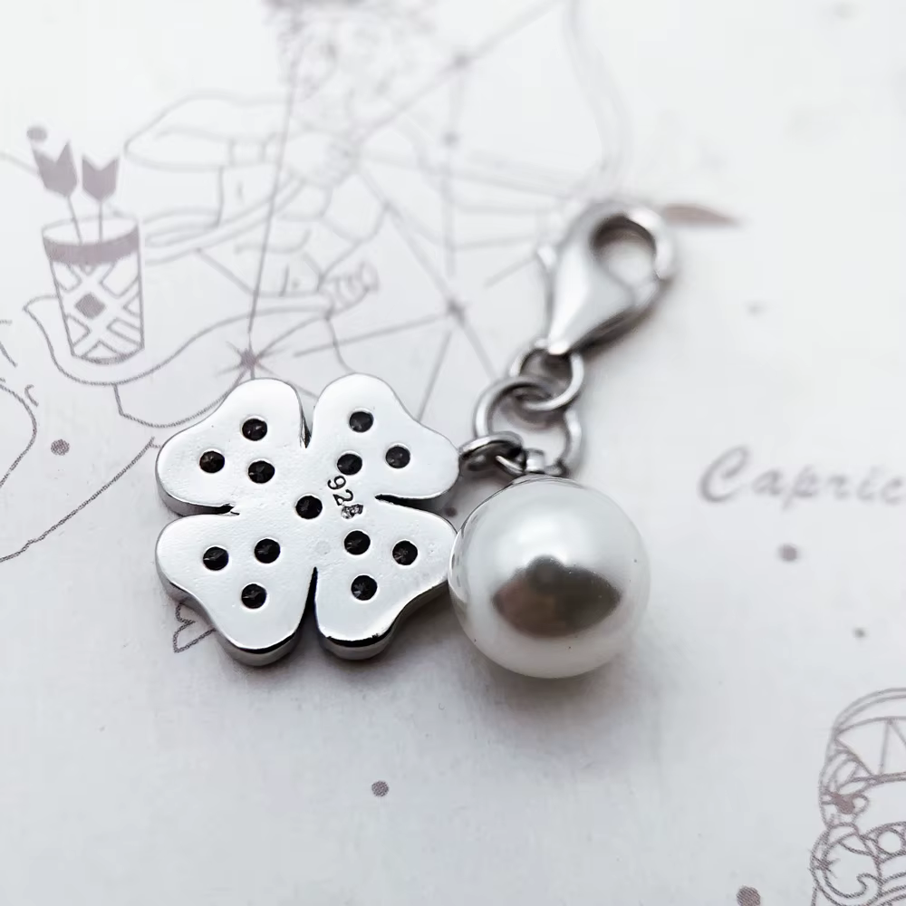 Perle de trèfle en argent Sterling 925 véritable