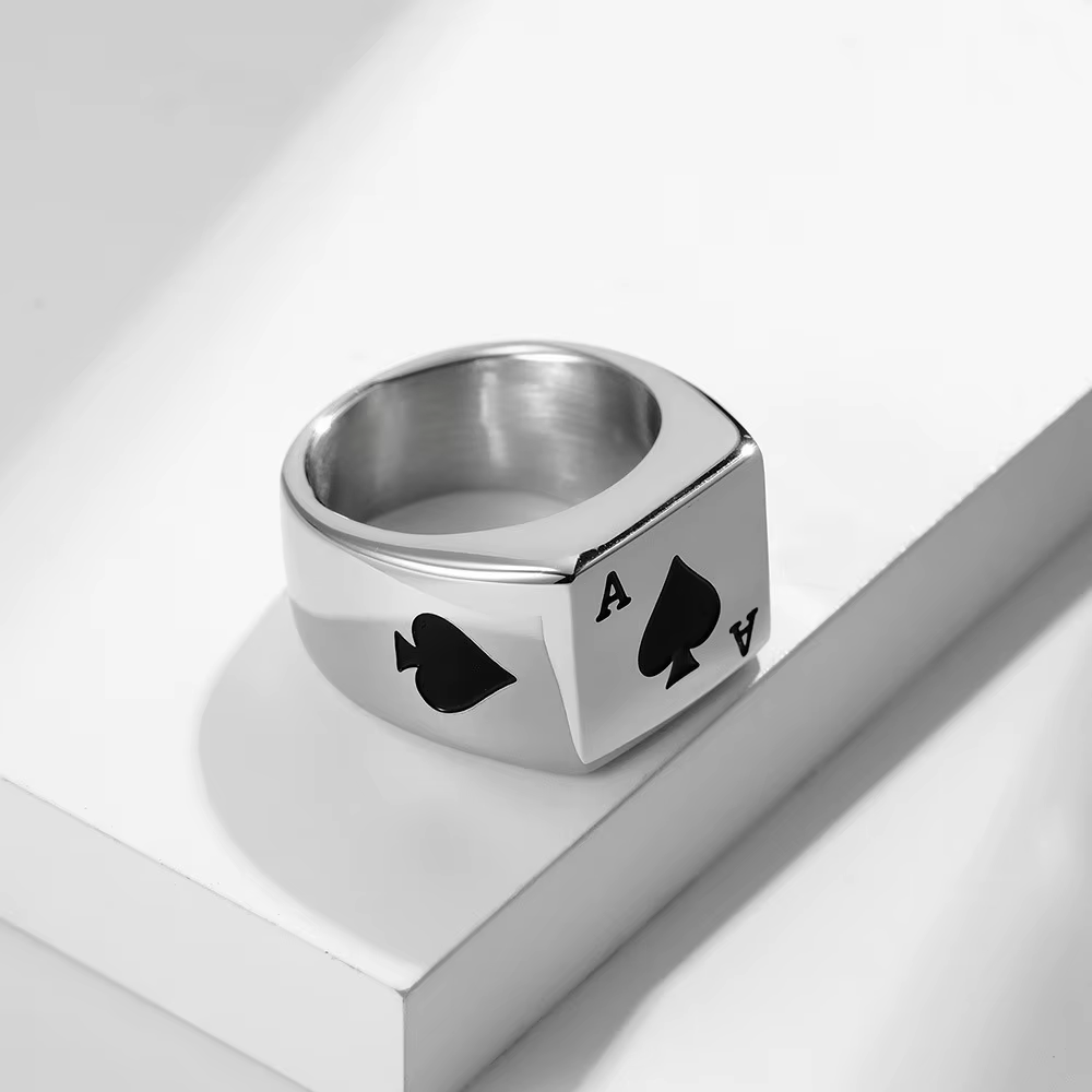 Punk Hip Hop GamJeff Lucky Zanof Hearts/Zanof Spades Ring pour hommes et femmes